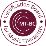 Certification Board for Music Therapists logo. A circular design featuring "Certification Board for Music Therapists" and "MT-BC" credential.